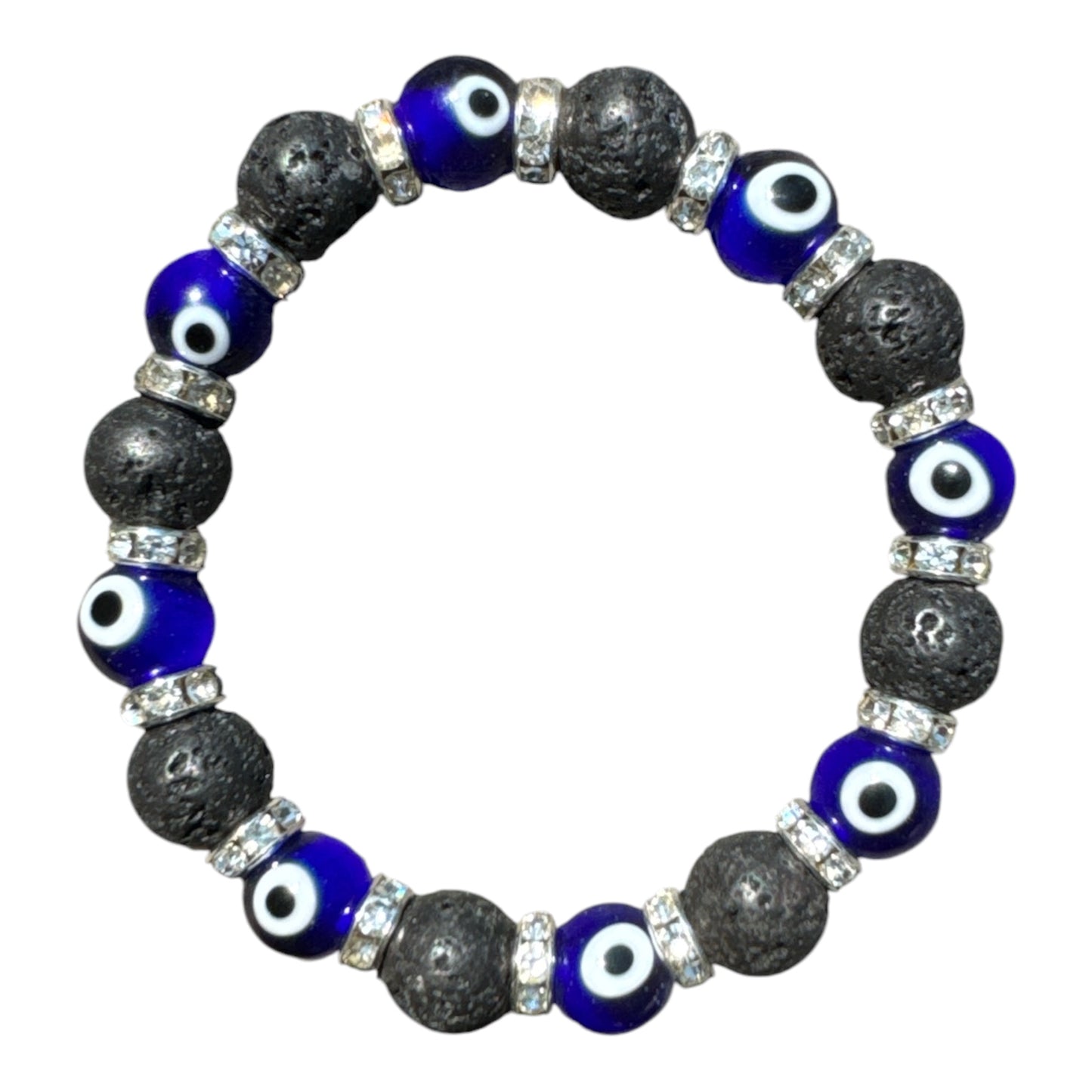 Round Lava stone/ Glass Cobalt Beads Evil Eye Protection Bracelet