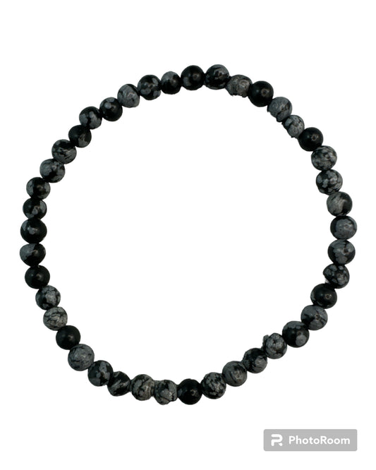 4mm round Snowflake Obsidian bracelet