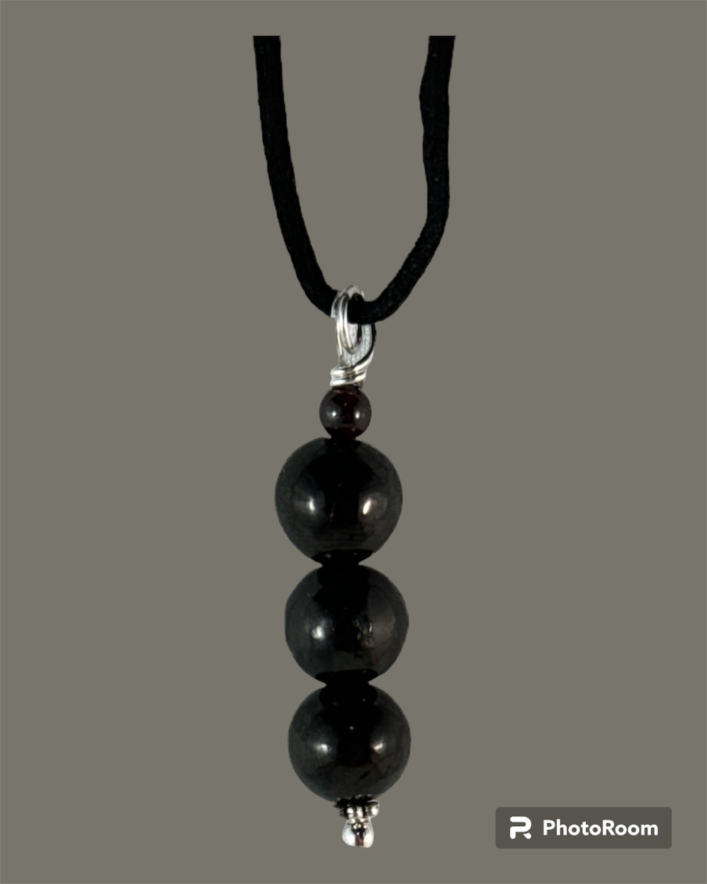Black Tourmaline pendant (x3/ 8mm round vertical drop)