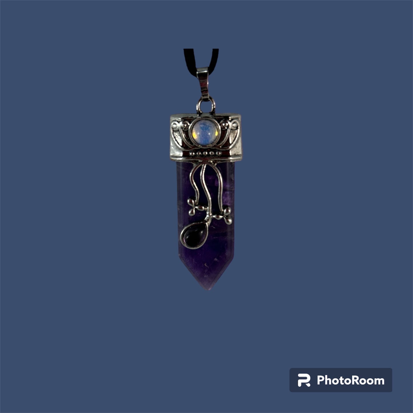 Amethyst pendant (vertical drop point paired with Opal)