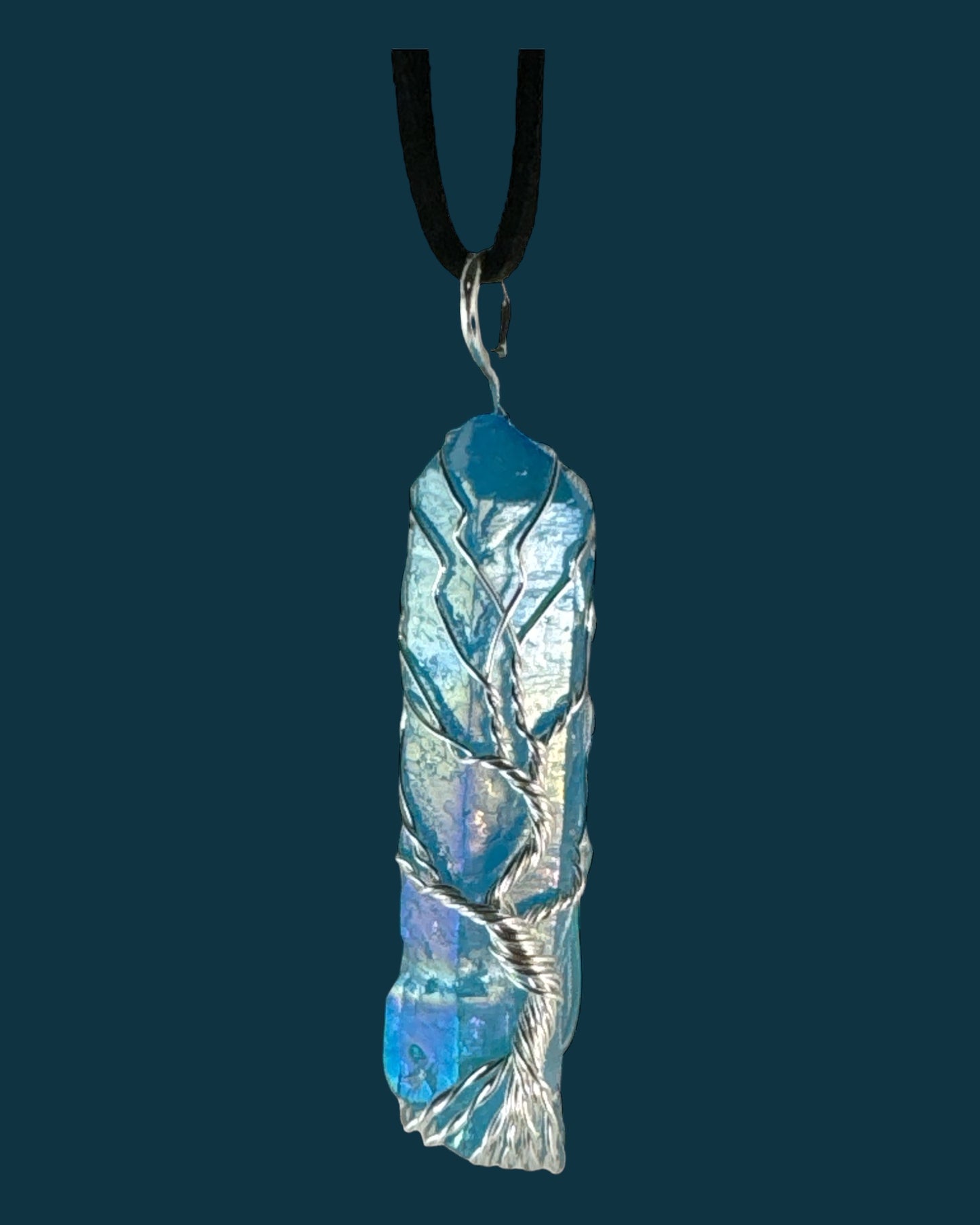 Aqua Aura Quartz pendant (Tree of Life)