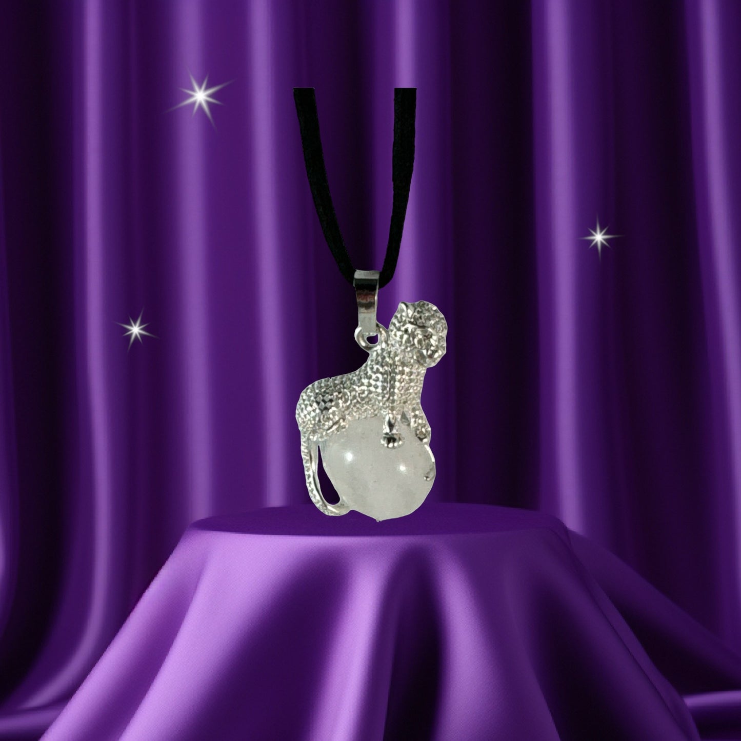 Snow Quartz Jaguar pendant (Jaguar sitting on full moon)