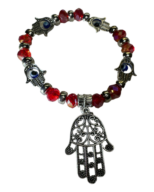 Iridescent Faceted Red Evil Eye/ Hand of Fatima Protection Bracelet