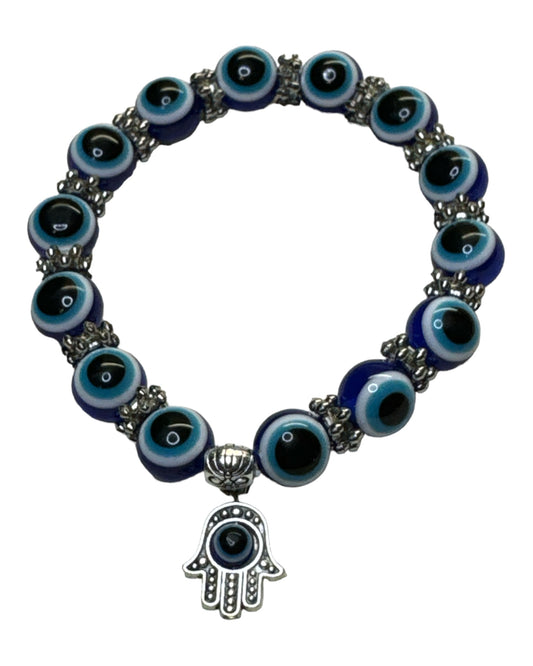 Cobalt Resin Evil Eye/ Hand of Fatima Protection Bracelet