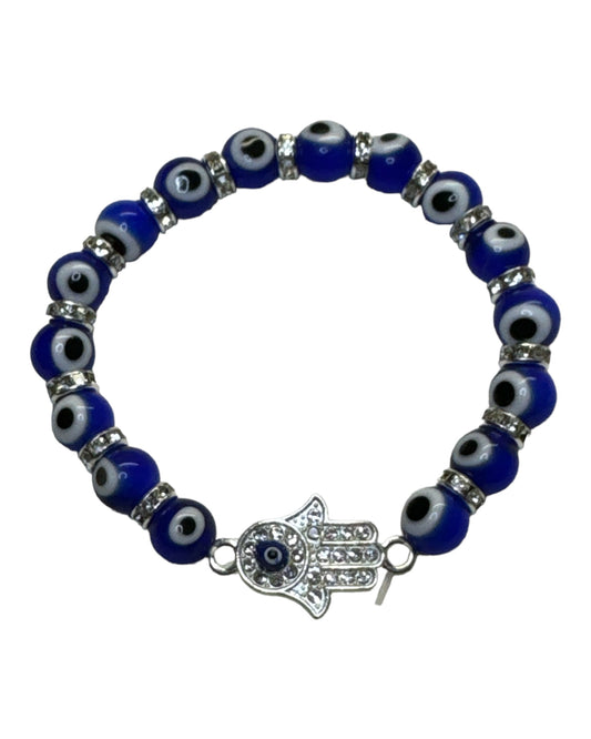 Cobalt Glass Beads Evil Eye/ Blingy Hand of Fatima Protection Bracelet