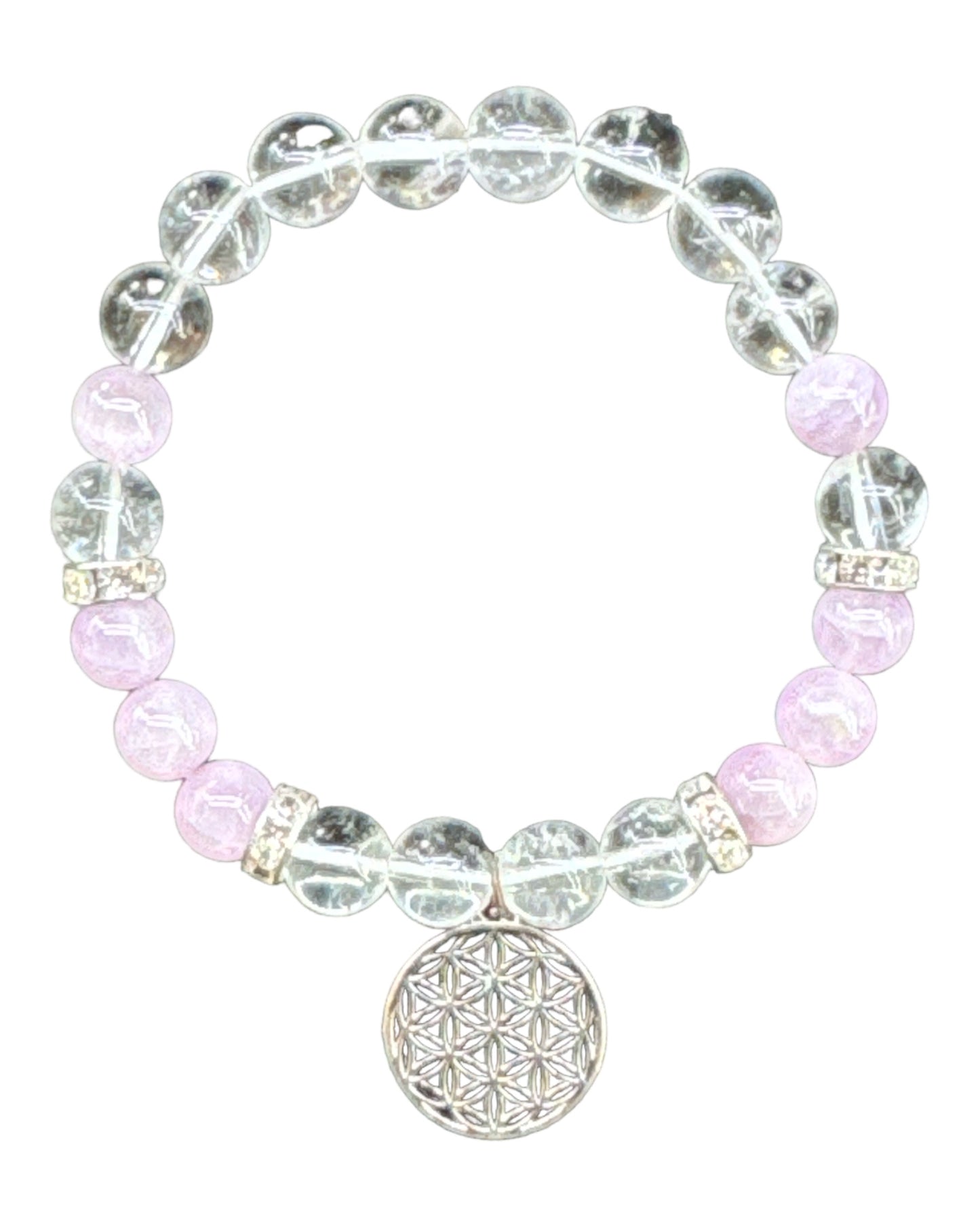 8mm round Kunzite & Clear Quartz bracelet