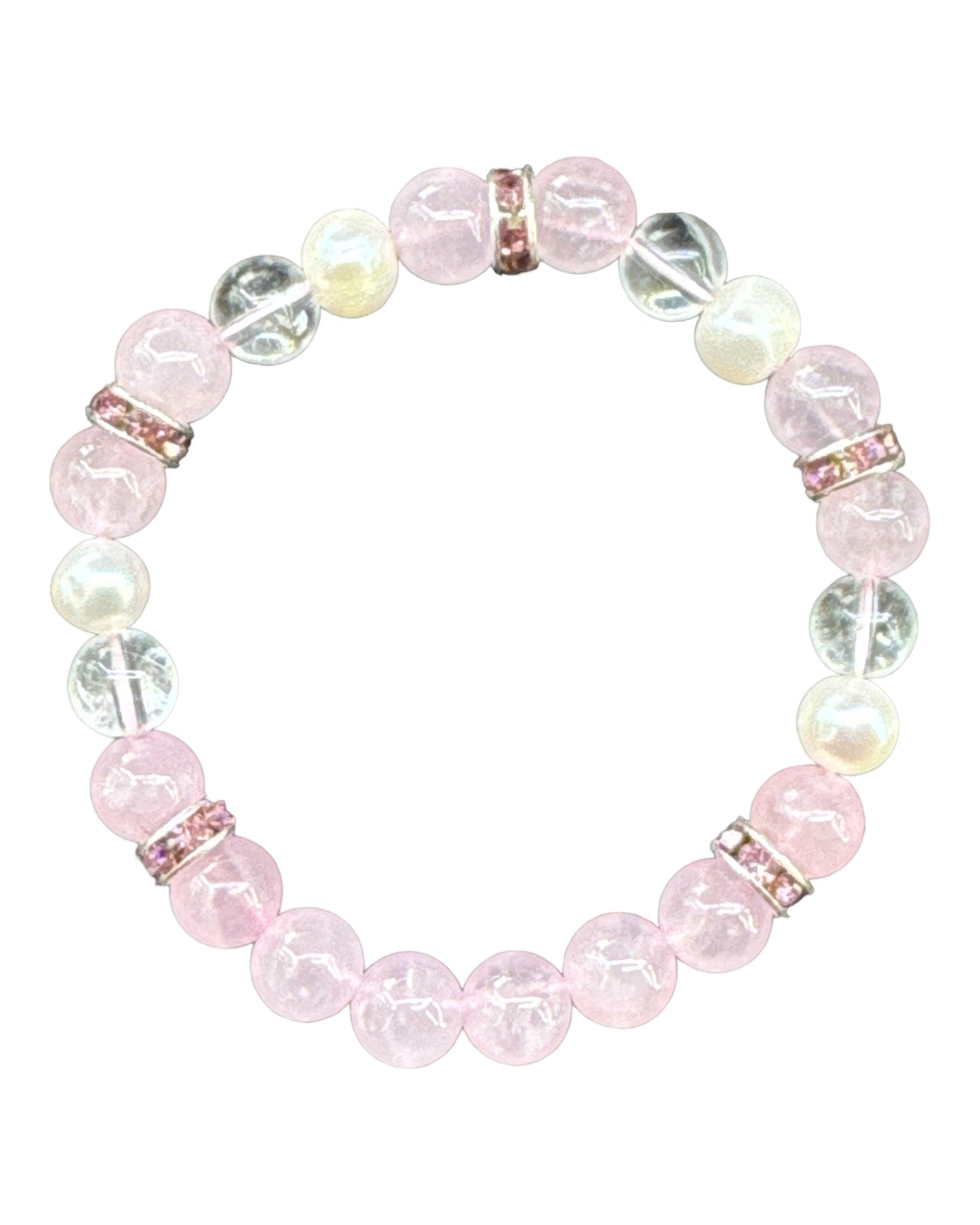 8mm round Rose Quartz & Clear Quartz & Pearl Bracelet