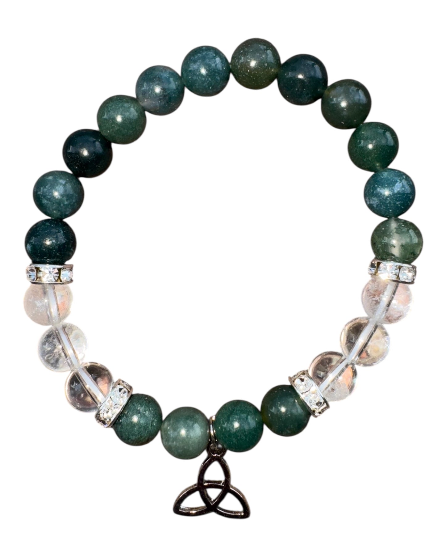 8mm round Moss Agate/ Clear Quartz bracelet
