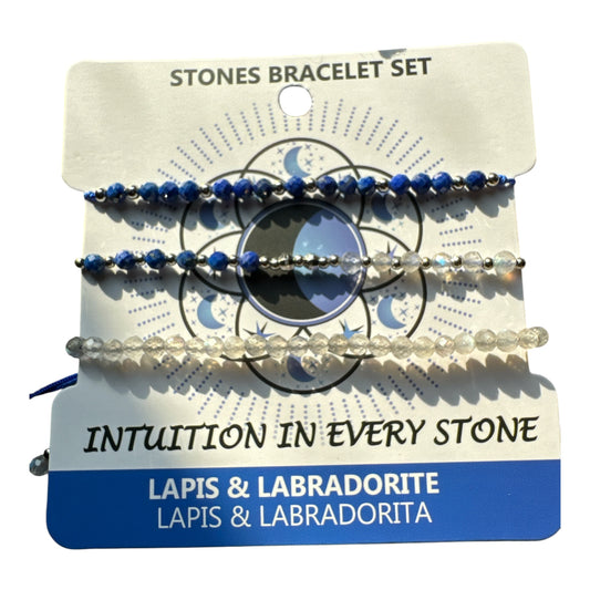 3mm round faceted Lapis & Labradorite crystal bracelet