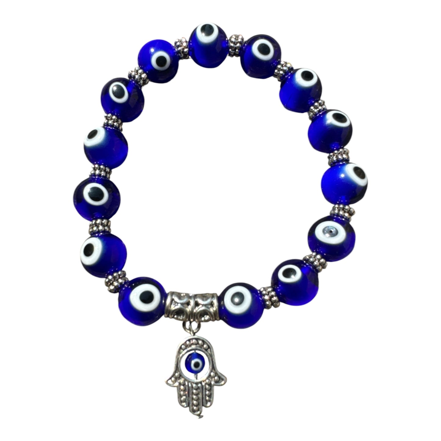 EVIL EYE-GLASS BEADS-COBALT W FATIMA HAND