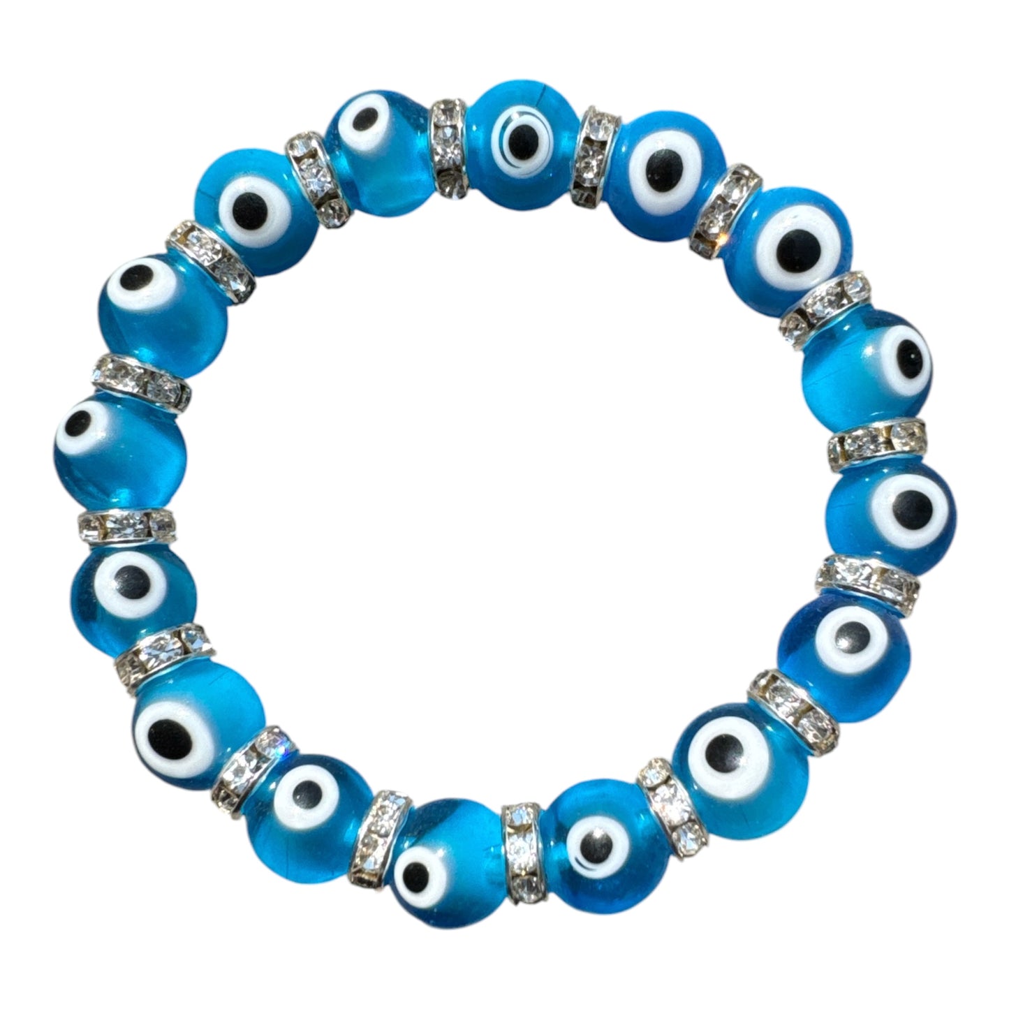 Round Aqua Glass Beads Evil Eye Protection Bracelet