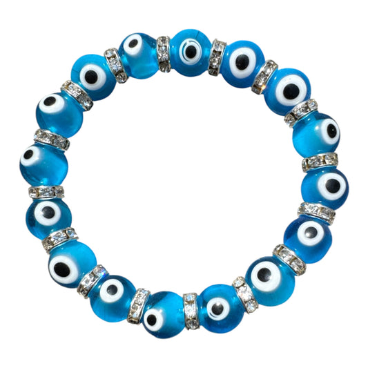 Round Aqua Glass Beads Evil Eye Protection Bracelet