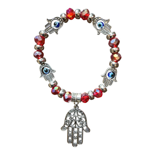 Iridescent Faceted Red Evil Eye/ Hand of Fatima Protection Bracelet