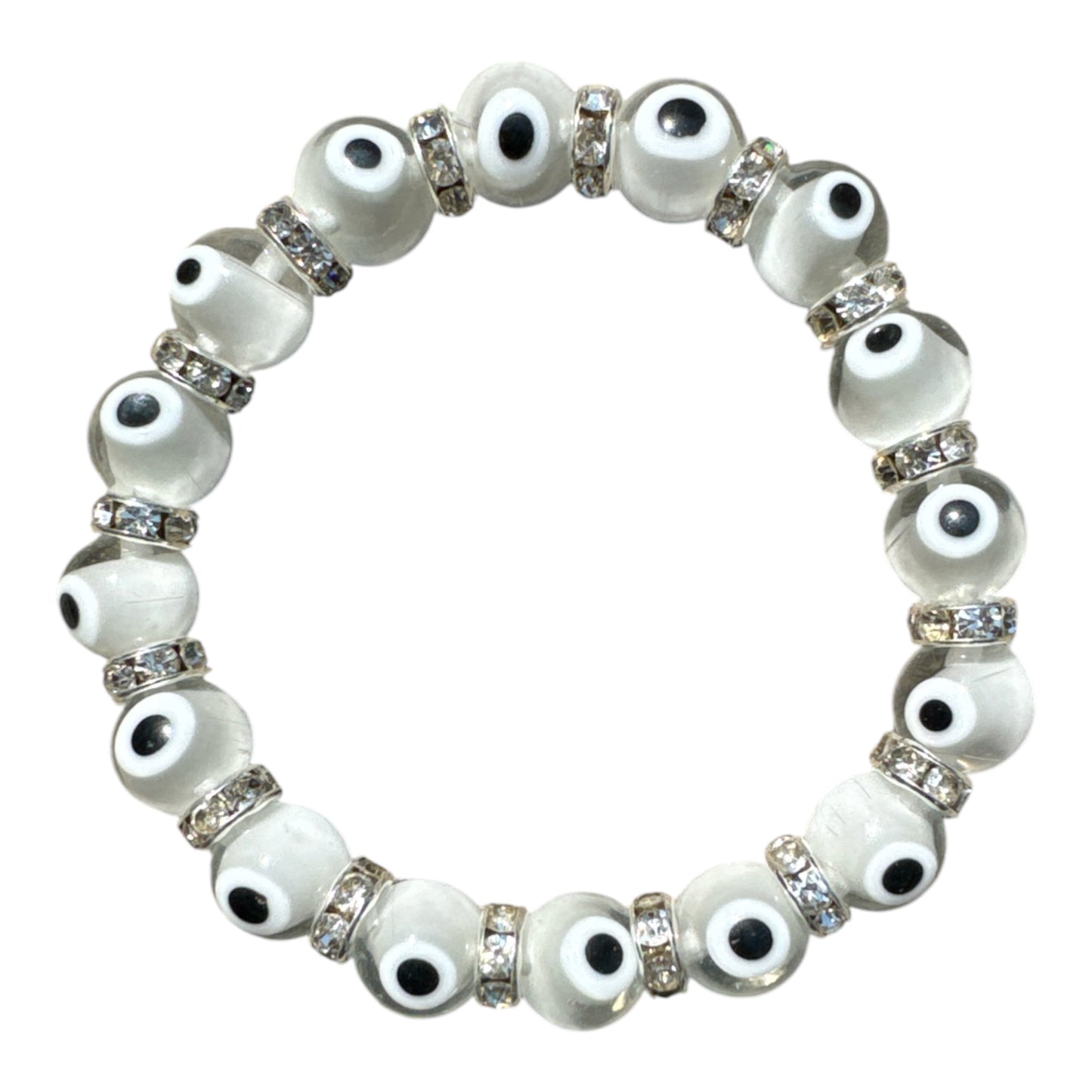 Round White Glass Beads Evil Eye Protection Bracelet