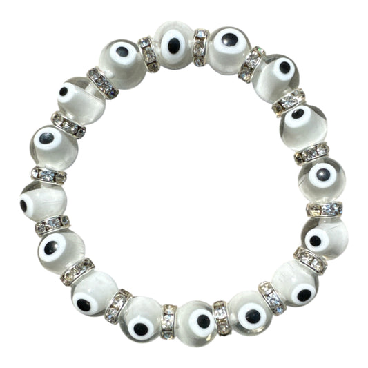 Round White Glass Beads Evil Eye Protection Bracelet