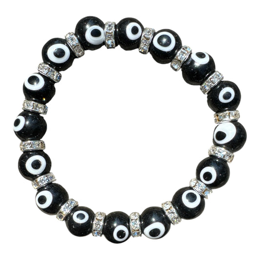 Round Black Glass Beads Evil Eye Protection Bracelet