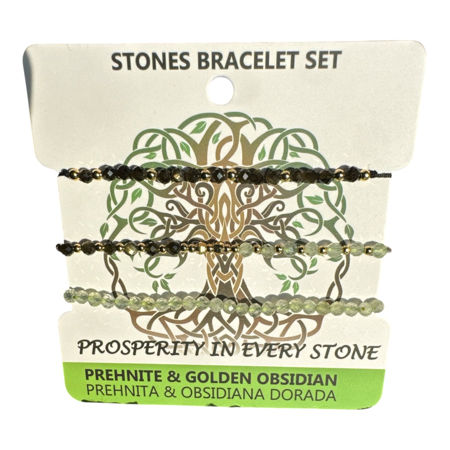 3mm round faceted Prehnite & Golden Obsidian crystal bracelet