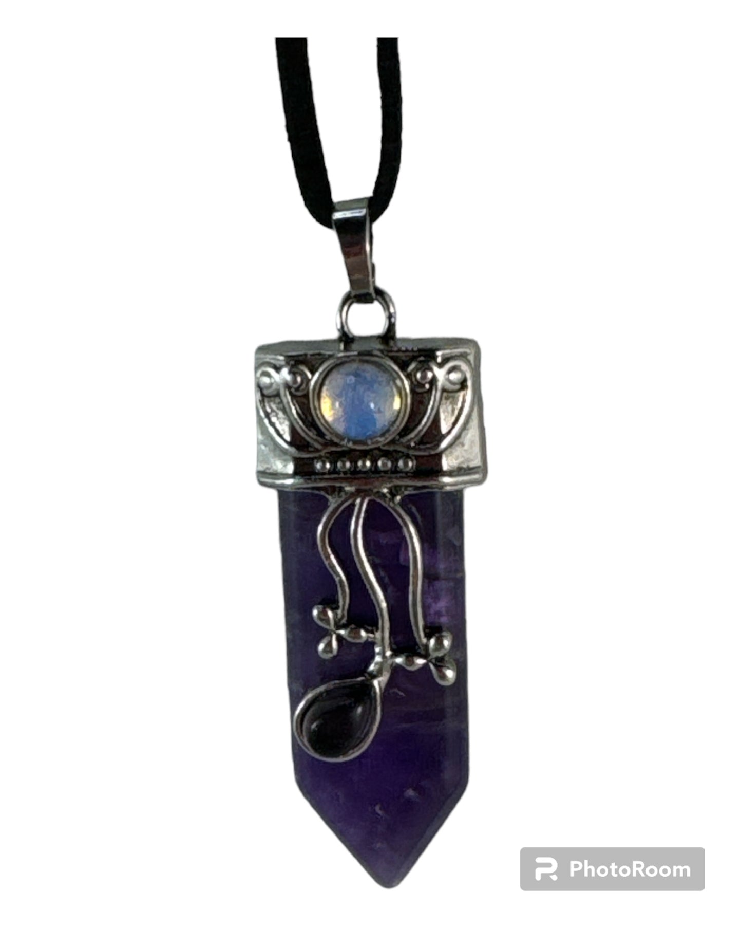 Amethyst pendant (vertical drop point paired with Opal)