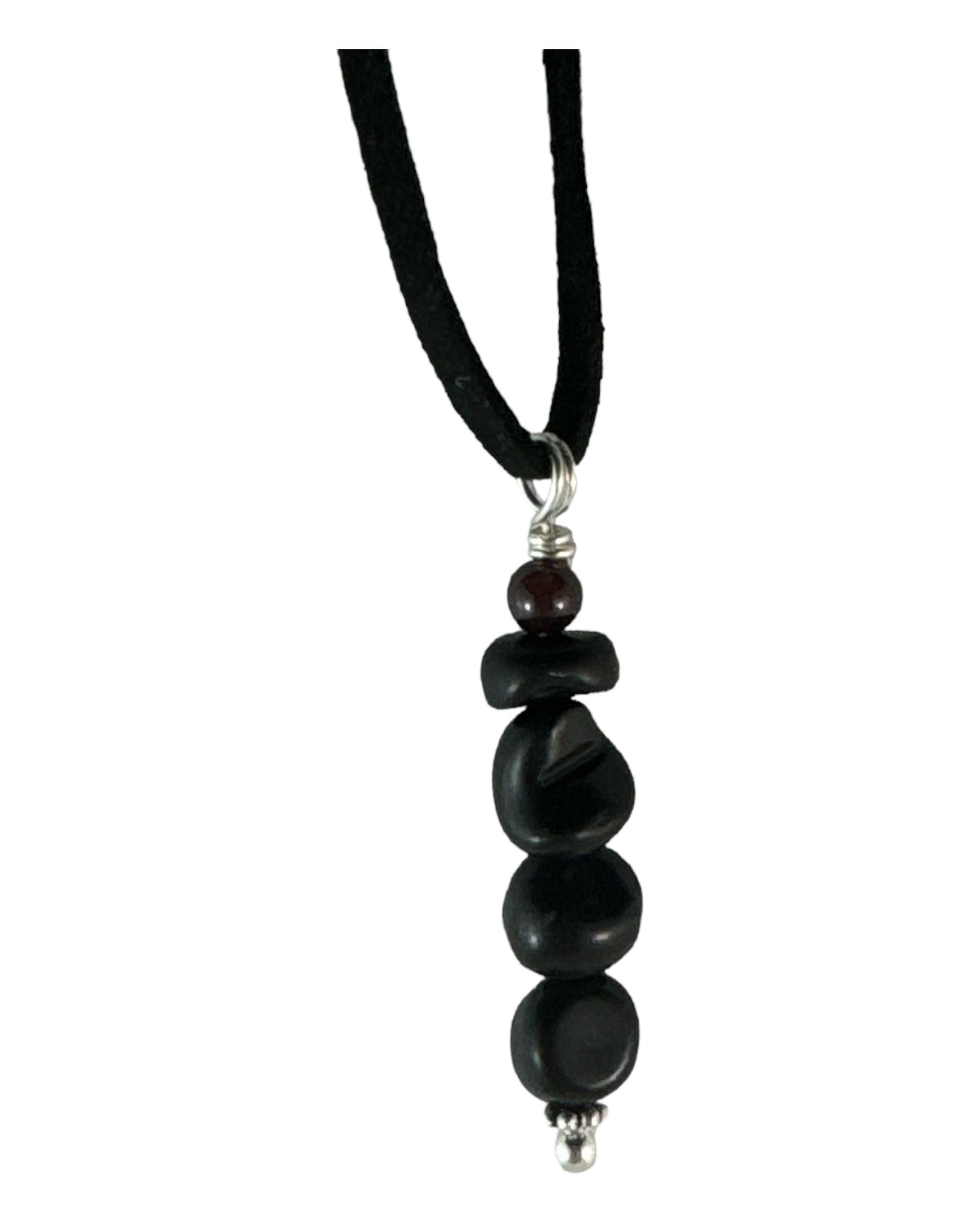 Shungite pendant (tumbled vertical drop paired with Garnet)