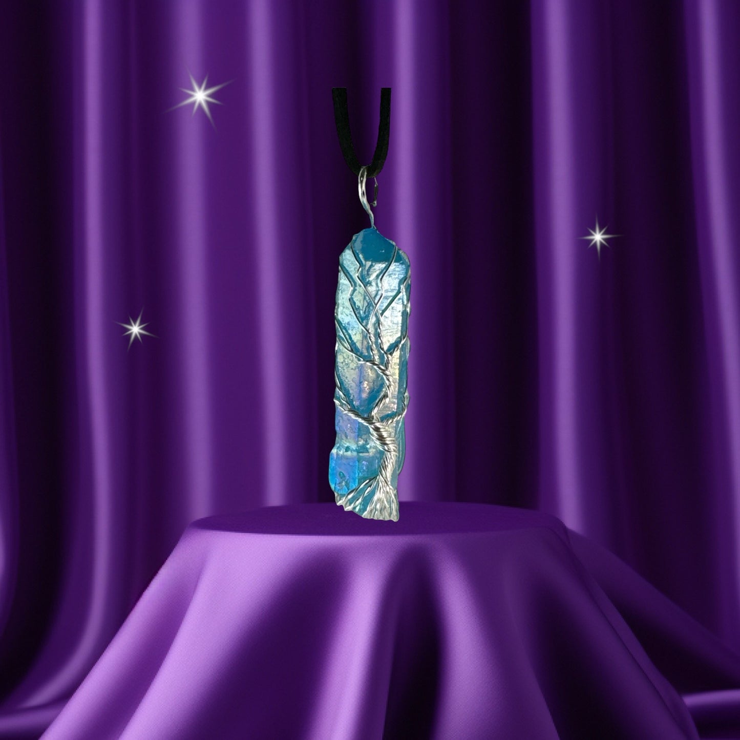 Aqua Aura Quartz pendant (Tree of Life)