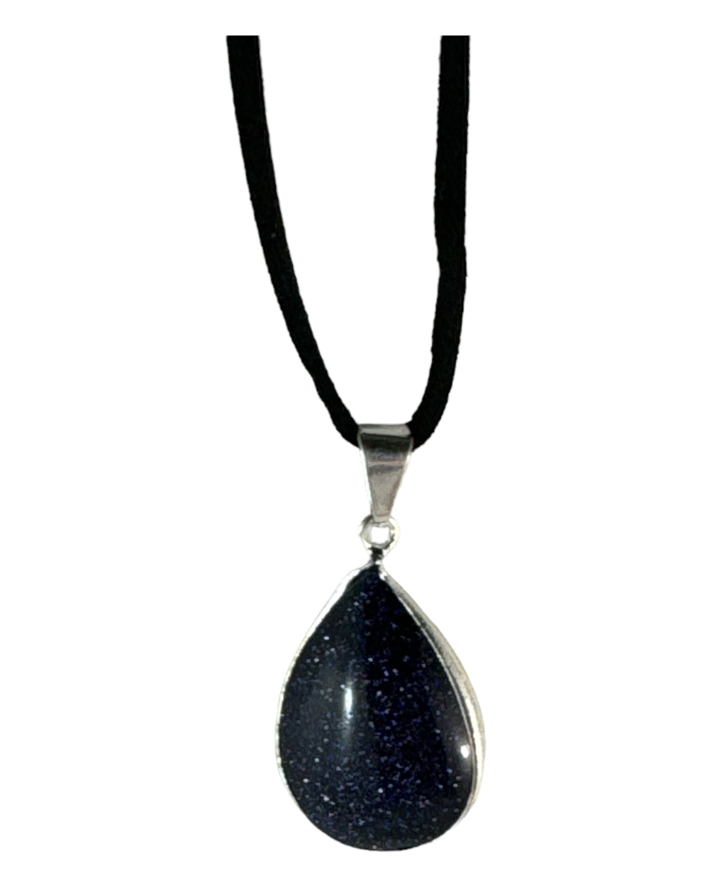 Blue Goldstone pendant (tear/metal)