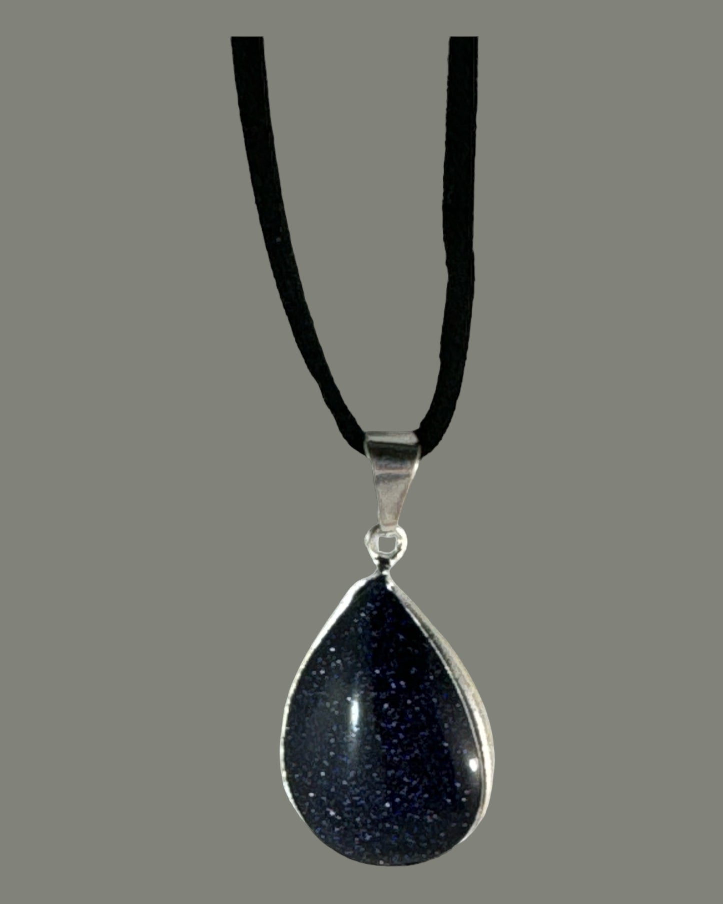 Blue Goldstone pendant (tear/metal)