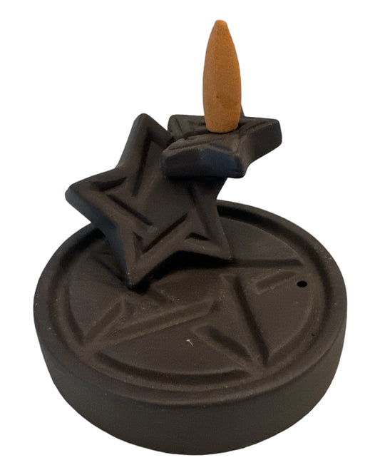 Triple Pentacle CERAMIC BACKFLOW INCENSE HOLDER -3.75″ X 2.5″H