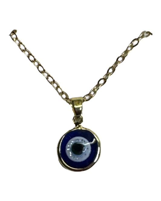 NECKLACE-EVIL EYE PROTECTION-MINI EVIL EYE GOLD- coloured 3/8″