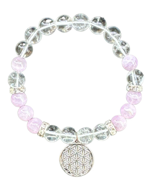 8mm round Kunzite & Clear Quartz bracelet