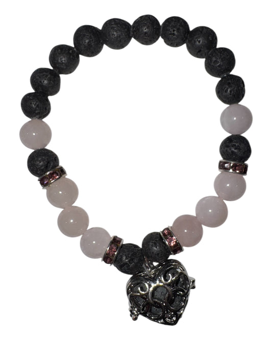 8mm round Lava & Rose Quartz bracelet