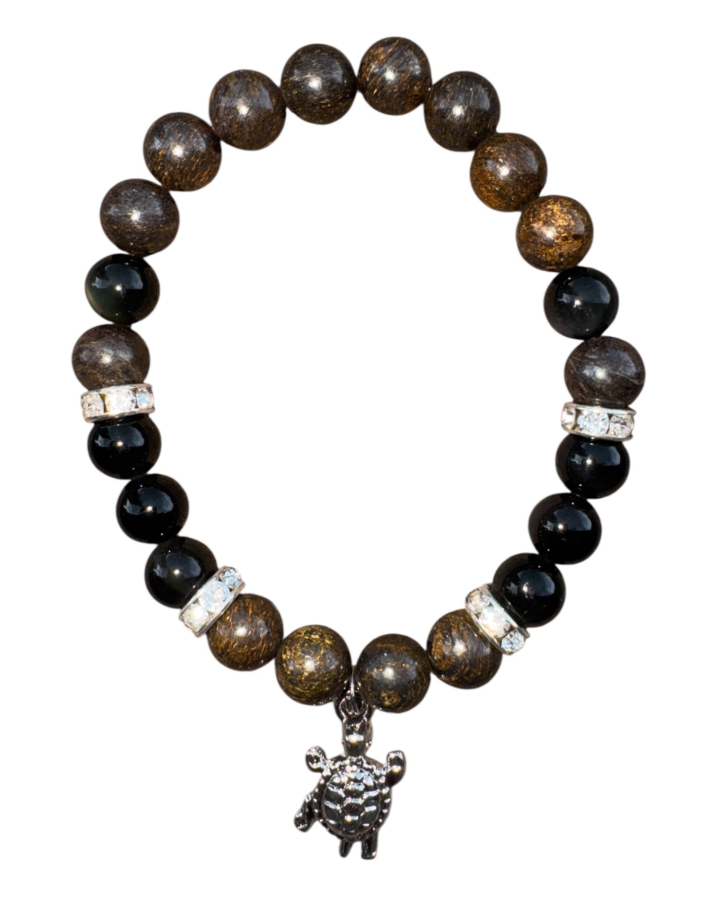 8mm round Bronzite/ Rainbow Obsidian bracelet