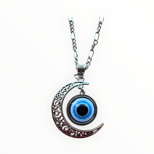 Evil Eye Crescent Moon Pendant